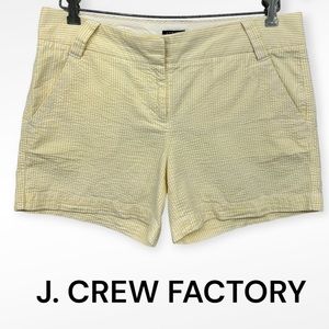 J.CREW FACTORY Shorts CityFit Seersucker Yellow & White pockets belt loo…